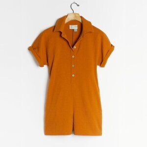 Anthropologie Rust/Orange Michaela Textured Henley Romper